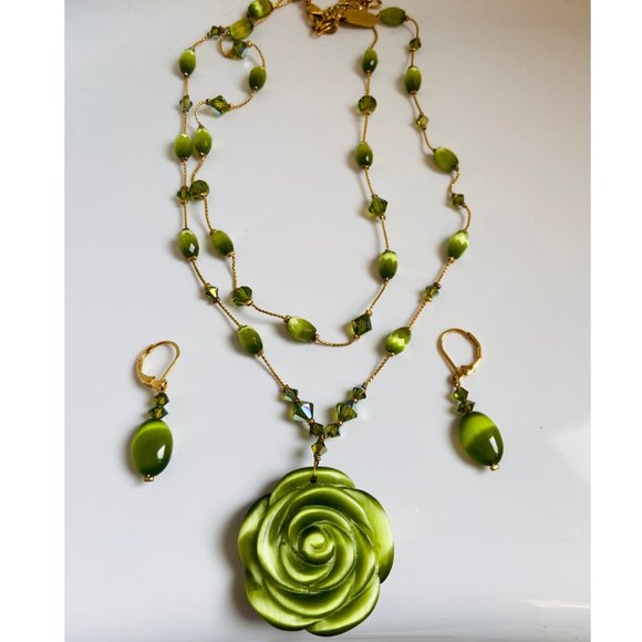2-Strand Beautiful Glass Flower Necklace w: Matching Earrings - Picture 1 of 6